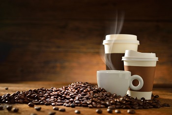 coffee cups and coffee beans