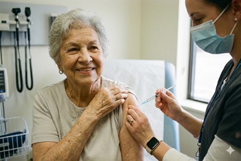 Healthcare provider giving woman vaccine